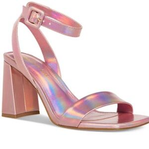 Madden Girl Pink Iridescent Block Heel Sandals